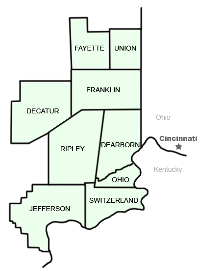 Interactive image of counties in southeast Indiana